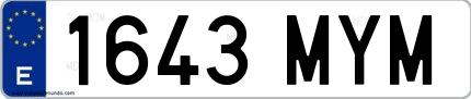 Ejemplo de matrícula española 1643 MYM