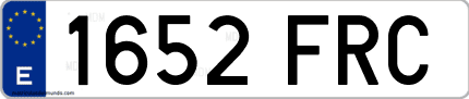 Ejemplo de matrícula de coche ordinaria 1652 FRC