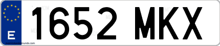 Ejemplo de matrícula de coche ordinaria 1652 MKX