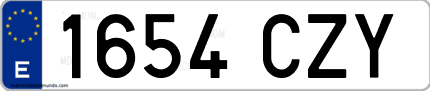 Ejemplo de matrícula de coche ordinaria 1654 CZY