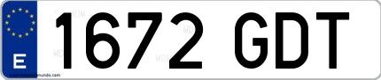 Ejemplo de matrícula de coche ordinaria 1672 GDT