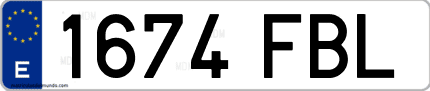 Ejemplo de matrícula de coche ordinaria 1674 FBL