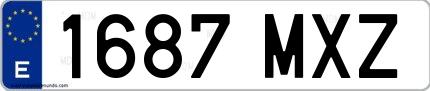 Ejemplo de matrícula de coche ordinaria 1687 MXZ