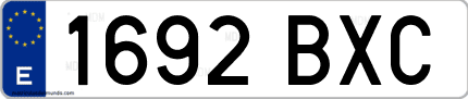 Ejemplo de matrícula de coche ordinaria 1692 BXC