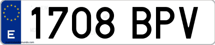 Ejemplo de matrícula de coche ordinaria 1708 BPV