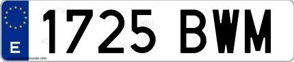 Ejemplo de matrícula de coche ordinaria 1725 BWM