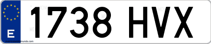 Ejemplo de matrícula de coche ordinaria 1738 HVX