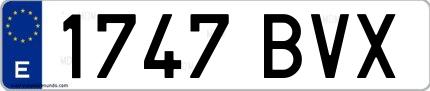 Ejemplo de matrícula española 1747 BVX