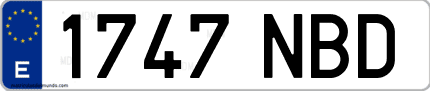 Ejemplo de matrícula de coche ordinaria 1747 NBD