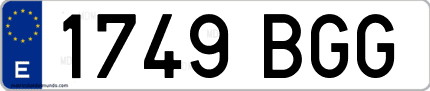 Ejemplo de matrícula de coche ordinaria 1749 BGG