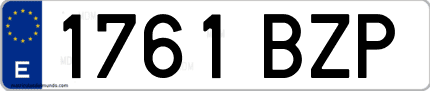 Ejemplo de matrícula de coche ordinaria 1761 BZP