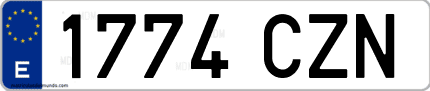 Ejemplo de matrícula de coche ordinaria 1774 CZN