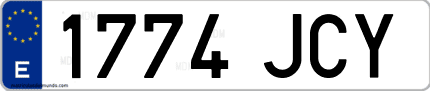 Ejemplo de matrícula de coche ordinaria 1774 JCY
