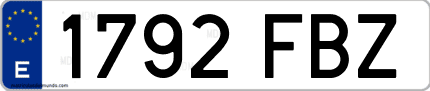 Ejemplo de matrícula de coche ordinaria 1792 FBZ