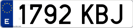 Ejemplo de matrícula de coche ordinaria 1792 KBJ