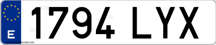 Ejemplo de matrícula de coche ordinaria 1794 LYX