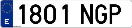 Ejemplo de matrícula de coche ordinaria 1801 NGP