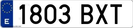 Ejemplo de matrícula española 1803 BXT