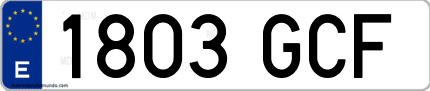 Ejemplo de matrícula de coche ordinaria 1803 GCF