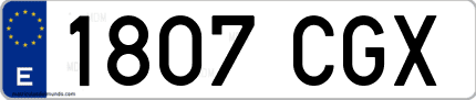 Ejemplo de matrícula de coche ordinaria 1807 CGX