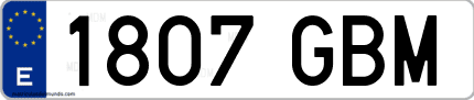 Ejemplo de matrícula de coche ordinaria 1807 GBM