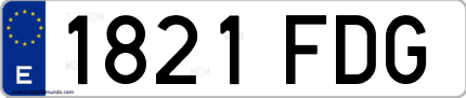 Ejemplo de matrícula de coche ordinaria 1821 FDG
