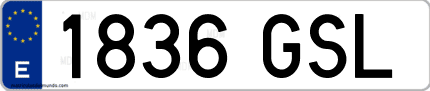 Ejemplo de matrícula de coche ordinaria 1836 GSL