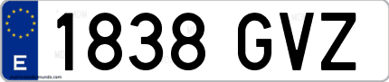 Ejemplo de matrícula de coche ordinaria 1838 GVZ