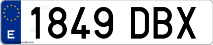 Ejemplo de matrícula de coche ordinaria 1849 DBX