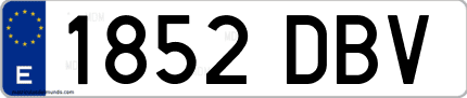 Ejemplo de matrícula de coche ordinaria 1852 DBV