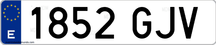Ejemplo de matrícula de coche ordinaria 1852 GJV