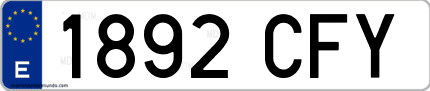 Ejemplo de matrícula de coche ordinaria 1892 CFY