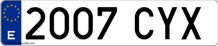 Ejemplo de matrícula de coche ordinaria 2007 CYX