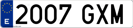 Ejemplo de matrícula de coche ordinaria 2007 GXM