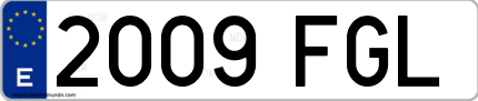 Ejemplo de matrícula de coche ordinaria 2009 FGL