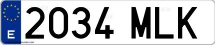 Ejemplo de matrícula de coche ordinaria 2034 MLK