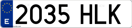 Ejemplo de matrícula de coche ordinaria 2035 HLK