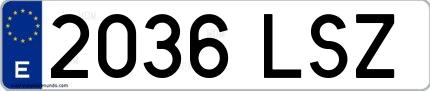 Ejemplo de matrícula española 2036 LSZ