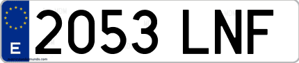 Ejemplo de matrícula de coche ordinaria 2053 LNF