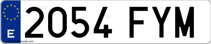 Ejemplo de matrícula de coche ordinaria 2054 FYM