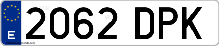 Ejemplo de matrícula de coche ordinaria 2062 DPK