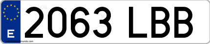 Ejemplo de matrícula de coche ordinaria 2063 LBB