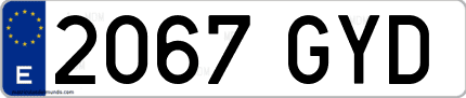 Ejemplo de matrícula de coche ordinaria 2067 GYD
