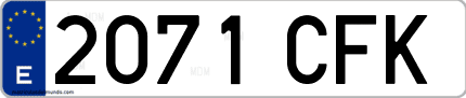 Ejemplo de matrícula de coche ordinaria 2071 CFK