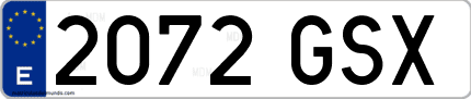 Ejemplo de matrícula de coche ordinaria 2072 GSX