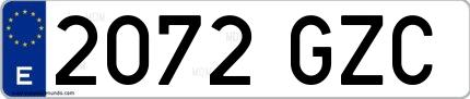 Ejemplo de matrícula española 2072 GZC