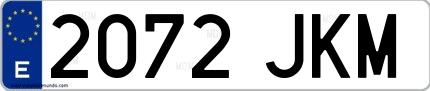 Ejemplo de matrícula española 2072 JKM