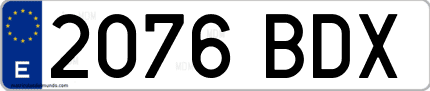 Ejemplo de matrícula de coche ordinaria 2076 BDX
