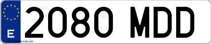 Ejemplo de matrícula de coche ordinaria 2080 MDD