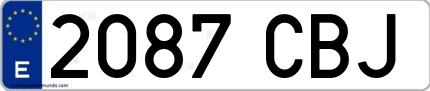Ejemplo de matrícula de coche ordinaria 2087 CBJ